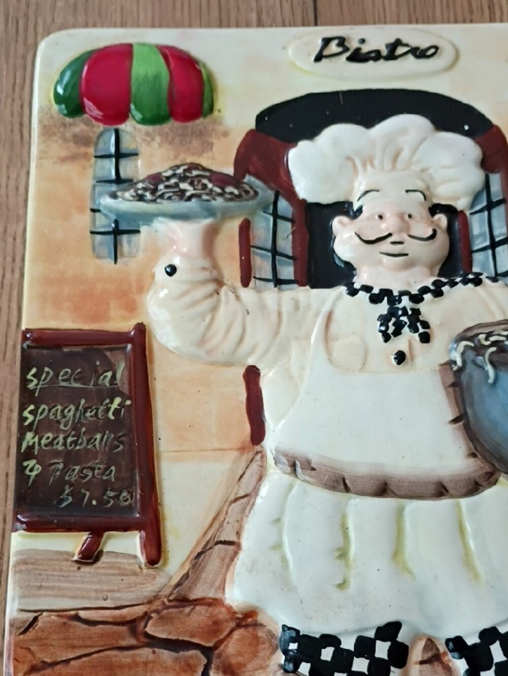 Bistro Chef Wall Tile Plaque - Cream with Red & Green Accents - Picture 7 of 8